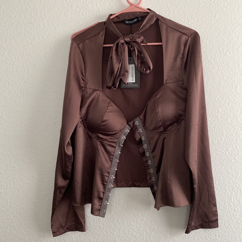 Sexy brown satin silk blouse! NEW!!